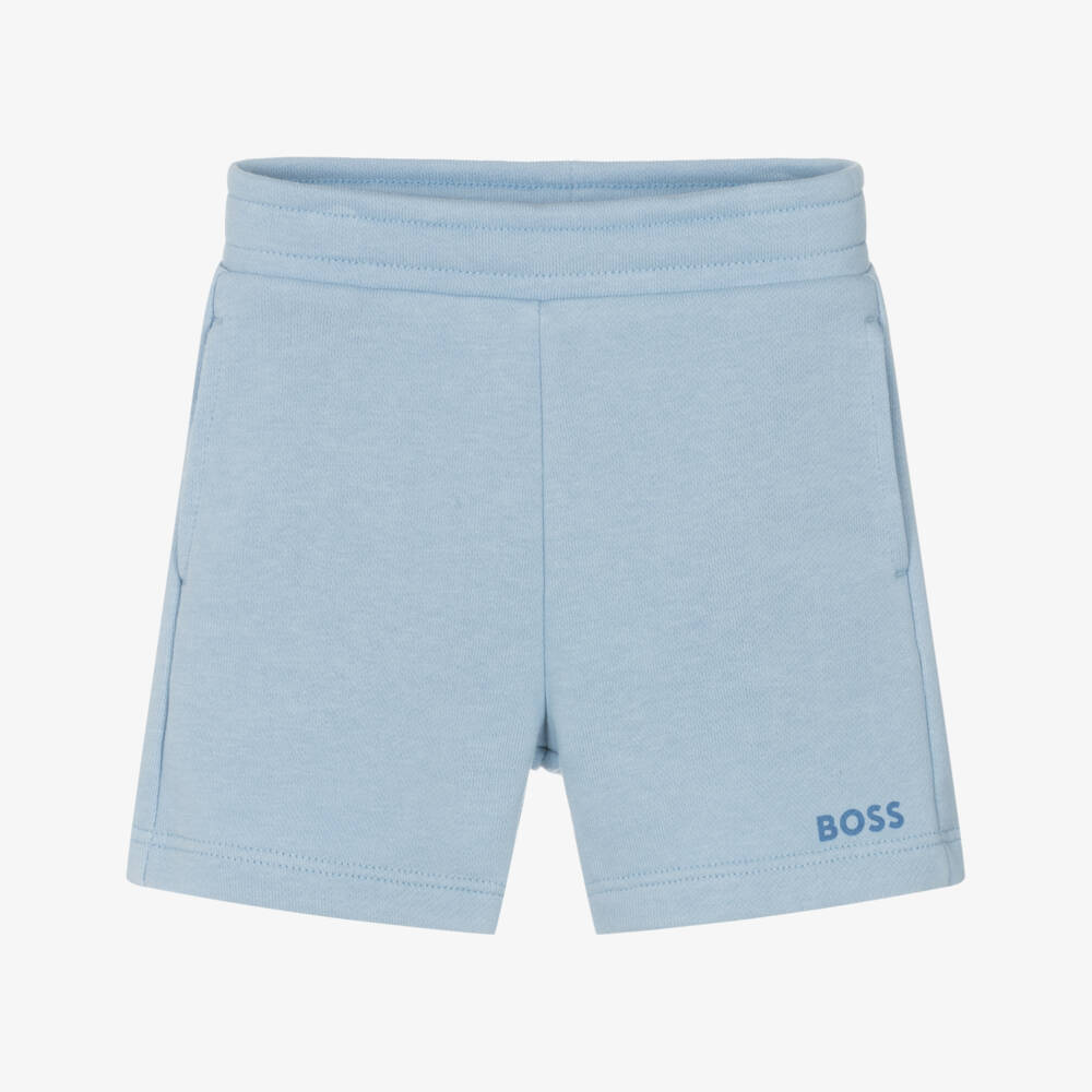 BOSS-Boys Soft Blue Jersey Shorts | Childrensalon Outlet