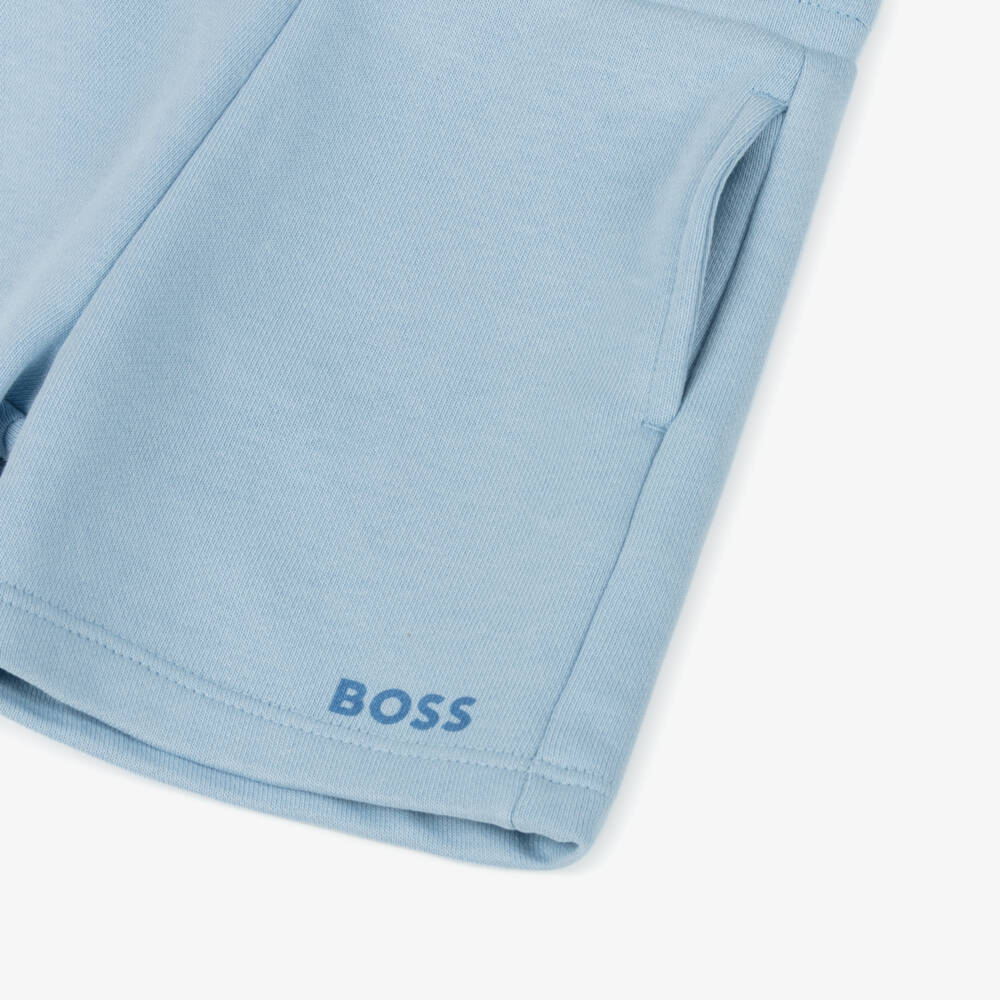 BOSS-Boys Soft Blue Jersey Shorts | Childrensalon Outlet