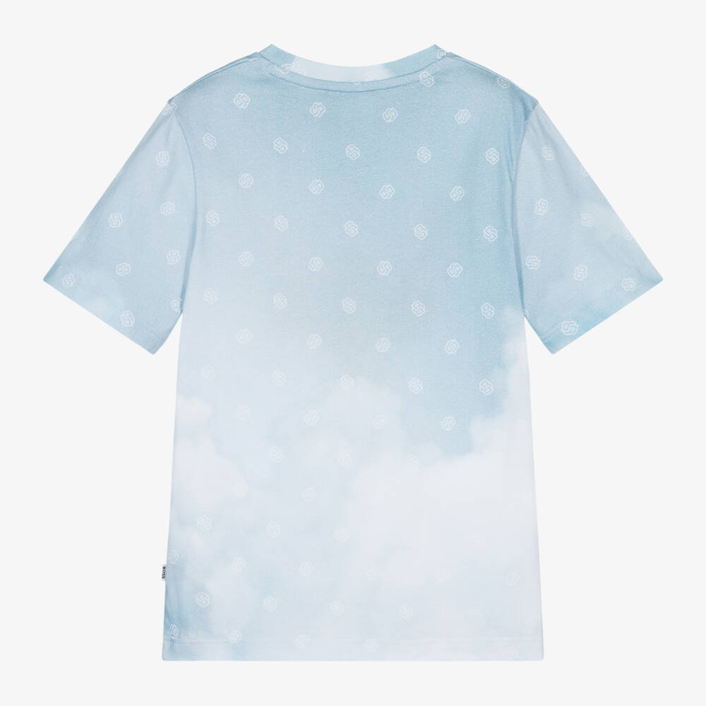 BOSS-Boys Soft Blue Monogram Tee | Childrensalon Outlet