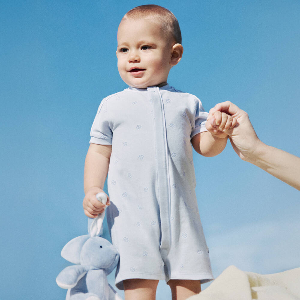 BOSS-Boys Soft Blue Piqué Shortie | Childrensalon Outlet