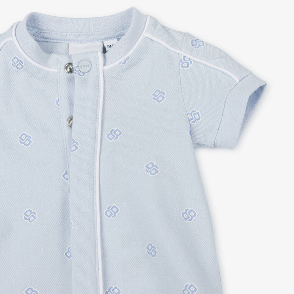 BOSS-Boys Soft Blue Piqué Shortie | Childrensalon Outlet