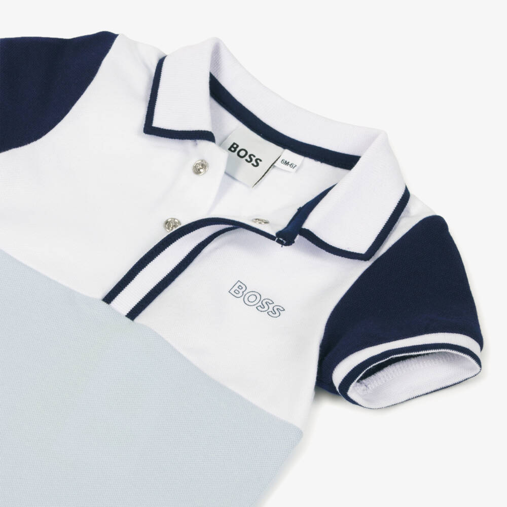 BOSS-Boys Soft Blue Polo Romper | Childrensalon Outlet