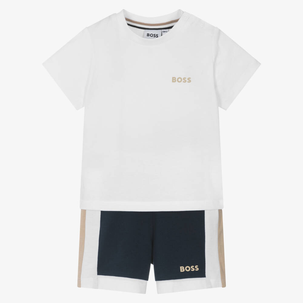 BOSS-Boys Soft Cotton Colorblock Shorts Ensemble | Childrensalon Outlet