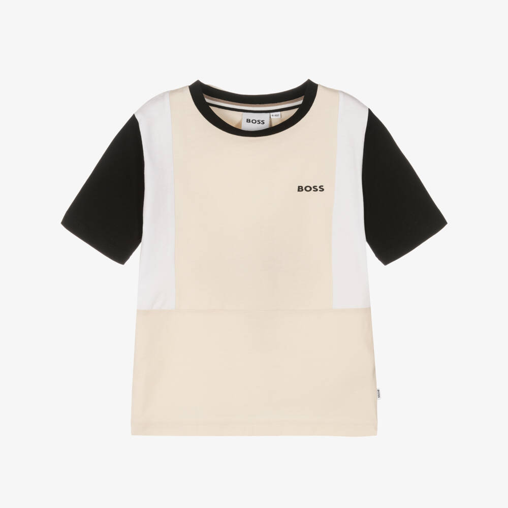 BOSS-Мягкая кремовая хлопковая футболка для мальчиков | Childrensalon Outlet