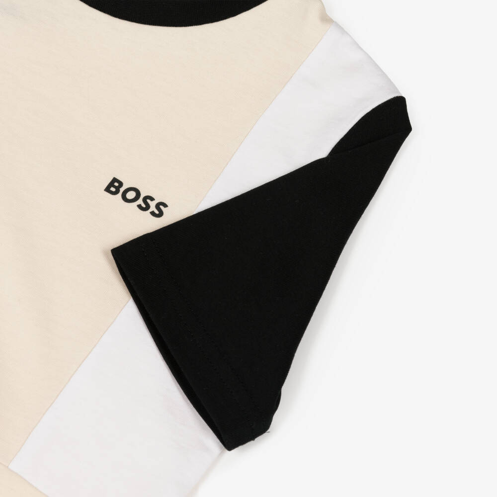 BOSS-Boys Soft Ivory Block Cotton Tee | Childrensalon Outlet