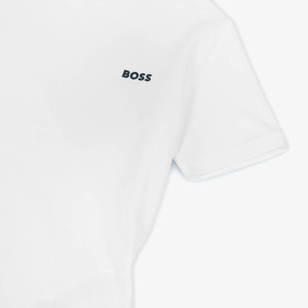 BOSS-تي شيرت قطني ناعم أبيض للأولاد | Childrensalon Outlet