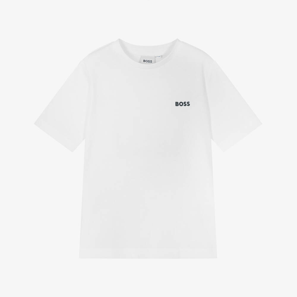 BOSS-تي شيرت قطني ناعم أبيض للأولاد | Childrensalon Outlet