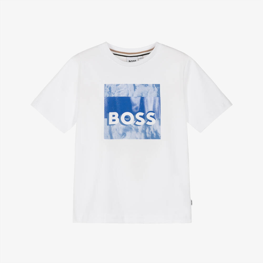 BOSS-Boys Soft White Logo Tee | Childrensalon Outlet