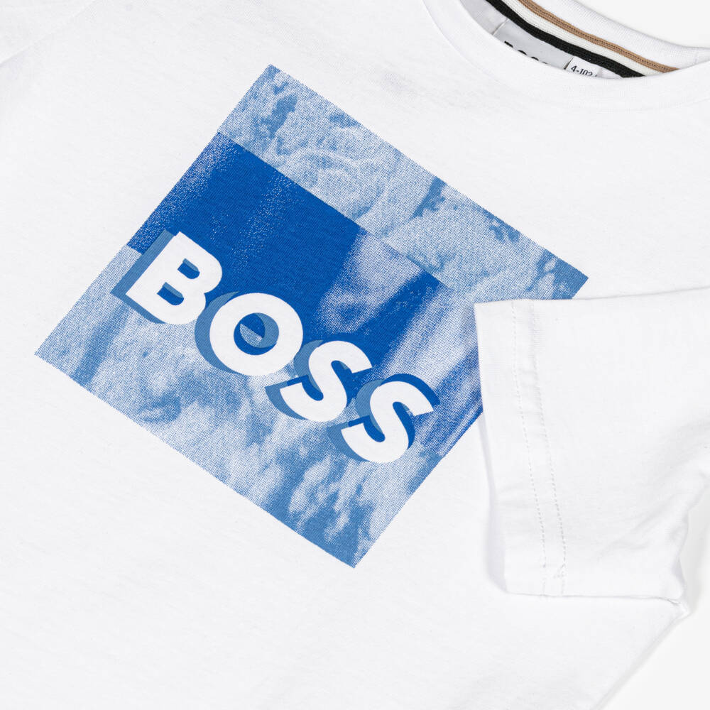 BOSS-Boys Soft White Logo Tee | Childrensalon Outlet