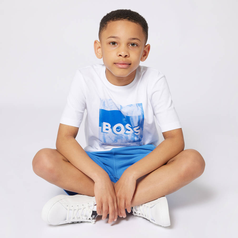 BOSS-Boys Soft White Logo Tee | Childrensalon Outlet