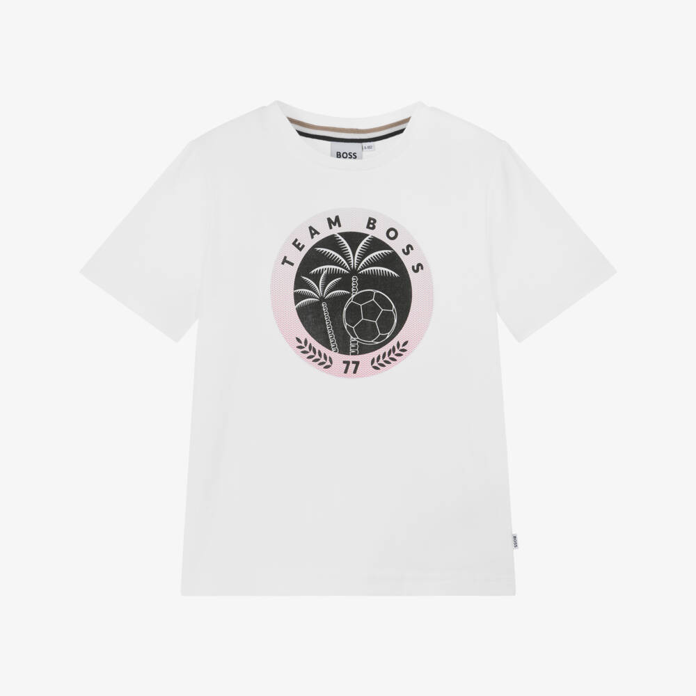 BOSS-Спортивная белая хлопковая футболка для мальчиков | Childrensalon Outlet
