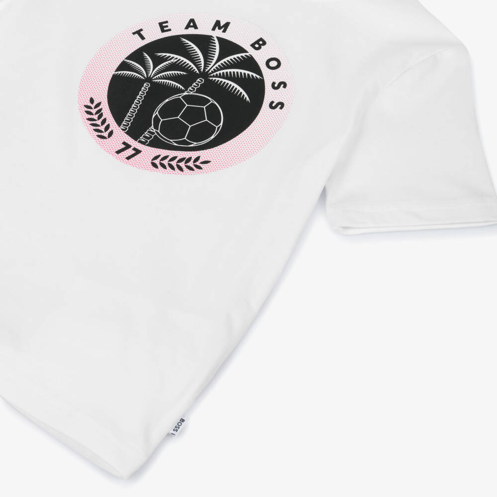 BOSS-Спортивная белая хлопковая футболка для мальчиков | Childrensalon Outlet