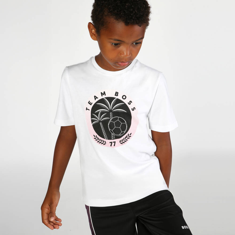 BOSS-Спортивная белая хлопковая футболка для мальчиков | Childrensalon Outlet