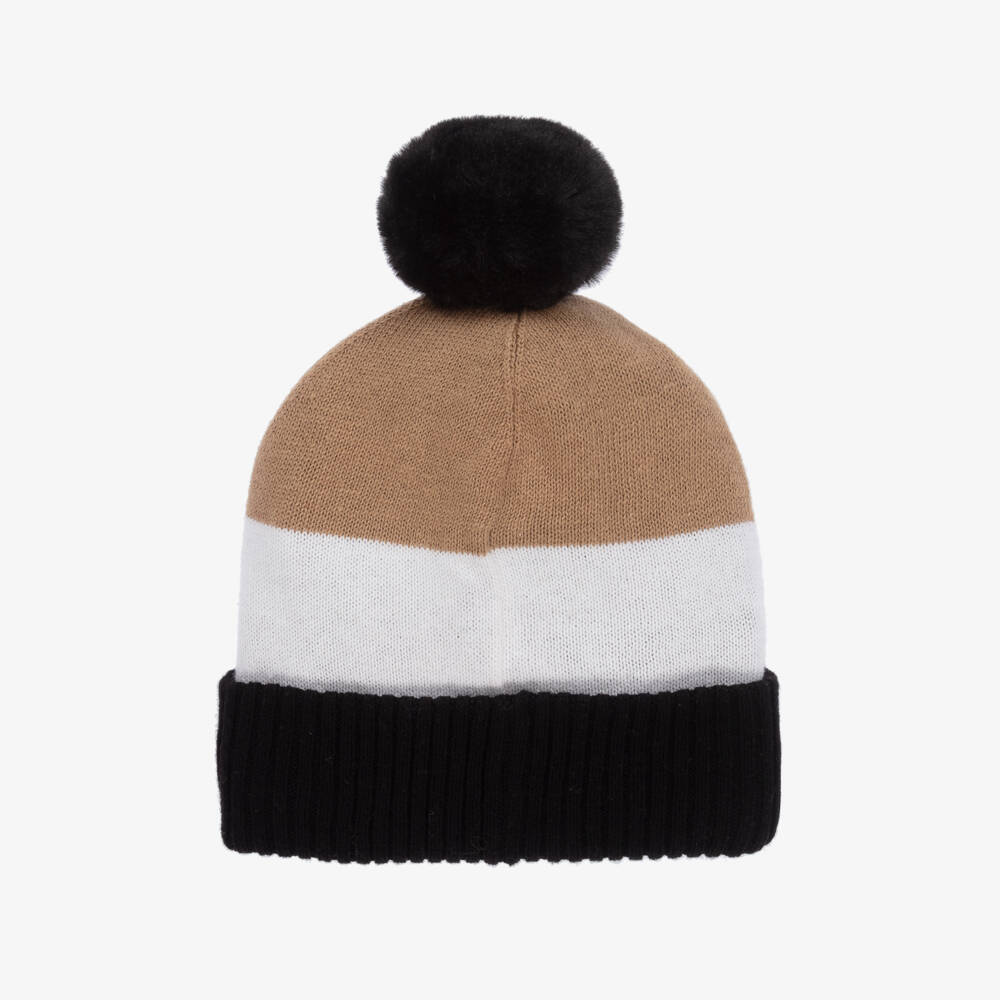 BOSS-Boys Striped Beige Knitted Hat | Childrensalon Outlet