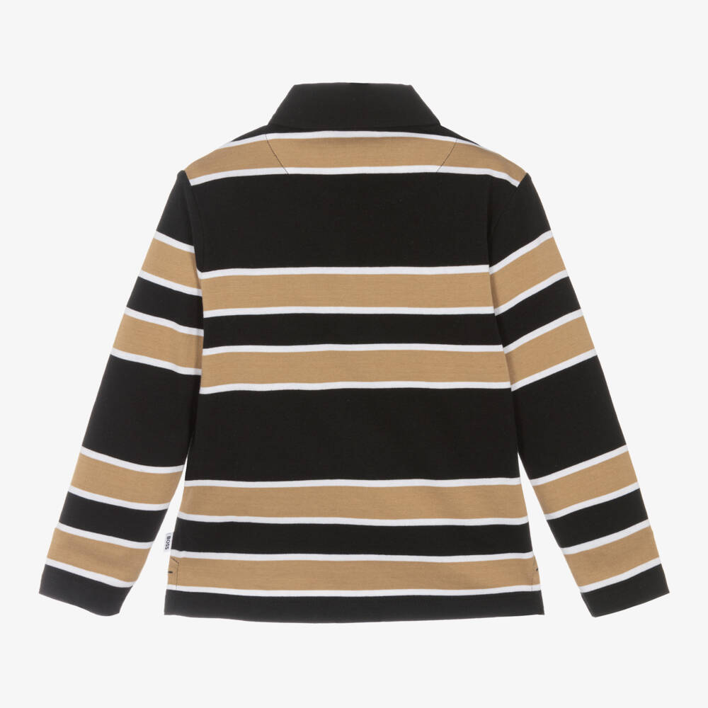 BOSS-Boys Striped Cotton Long Sleeve Polo | Childrensalon Outlet