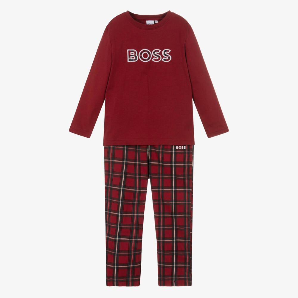 BOSS-Boys Tartan Cotton Sleepwear Set | Childrensalon Outlet
