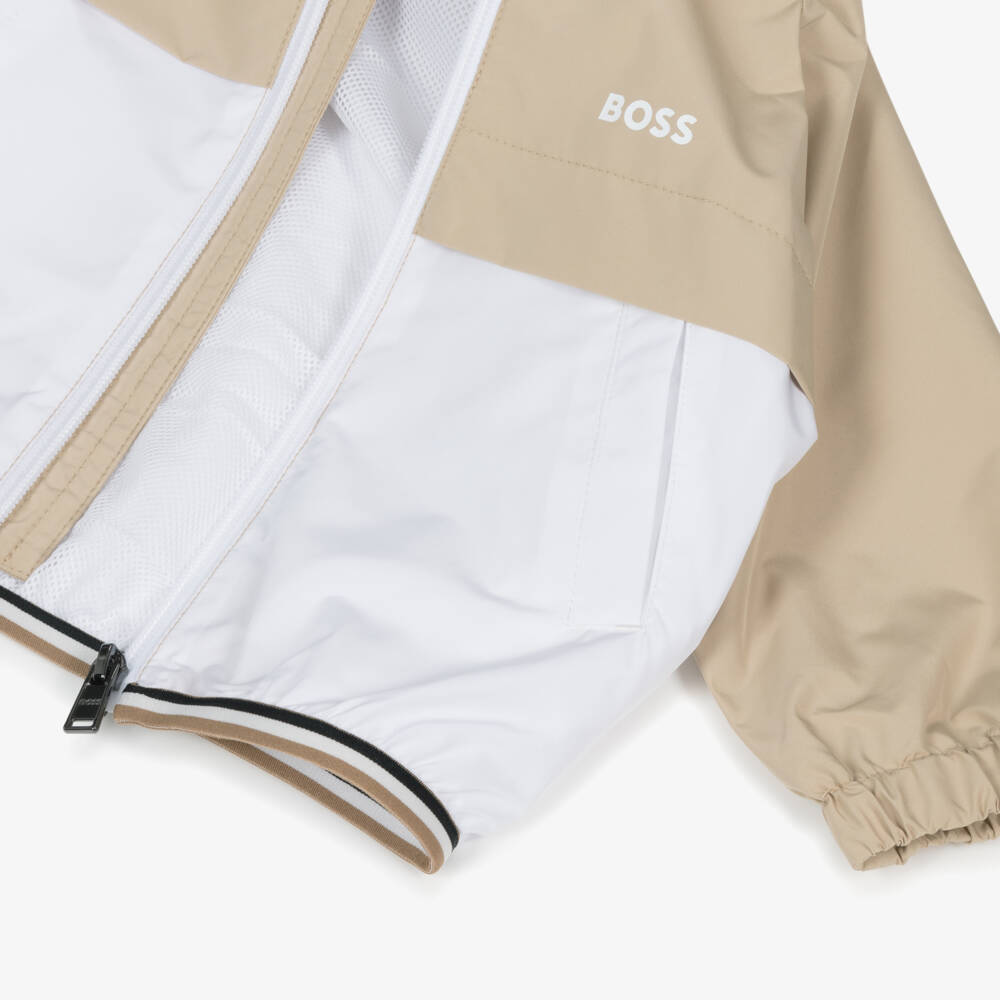 BOSS-Boys Taupe & Cream Zip Jacket | Childrensalon Outlet