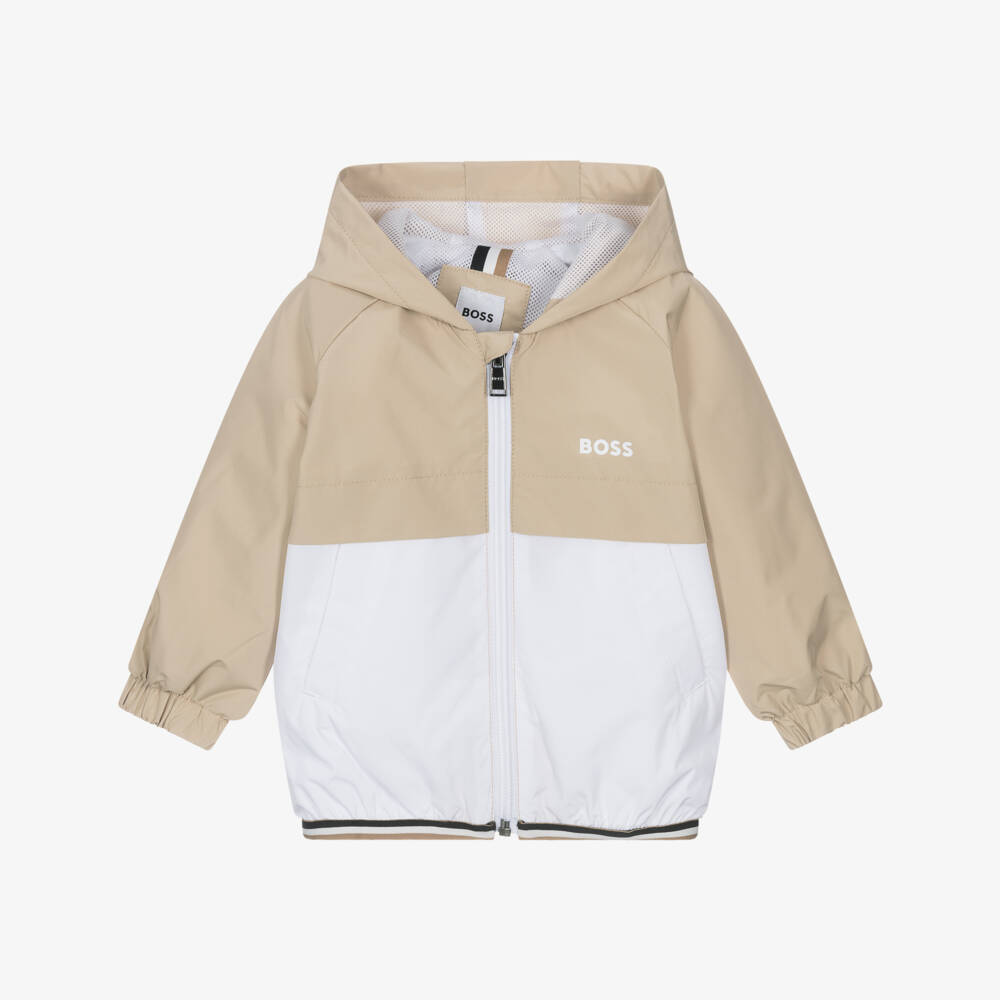 BOSS-Boys Taupe & Cream Zip Jacket | Childrensalon Outlet