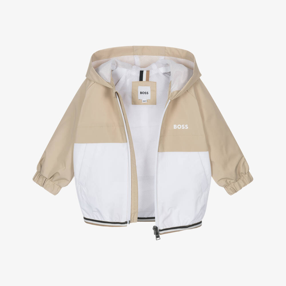 BOSS-Boys Taupe & Cream Zip Jacket | Childrensalon Outlet