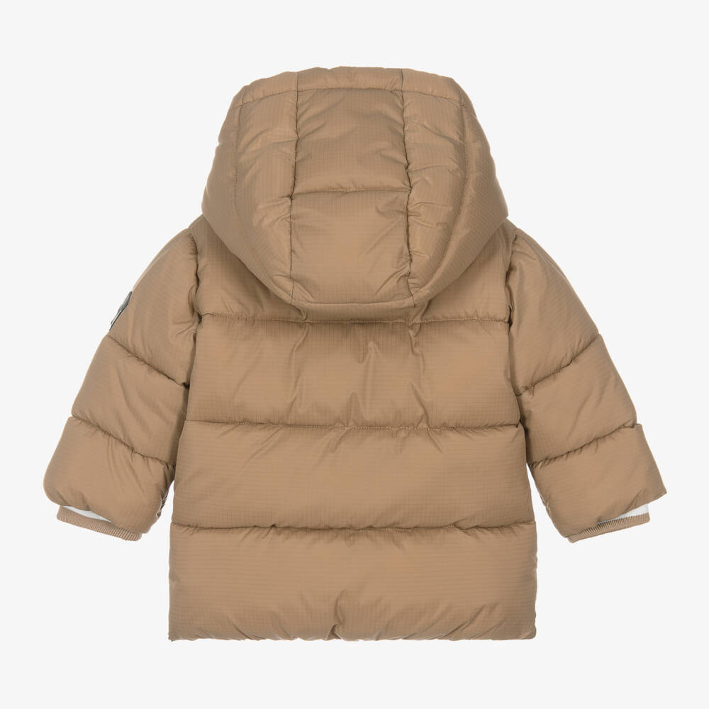 BOSS-Boys Taupe Hooded Down Jacket | Childrensalon Outlet