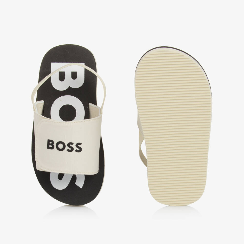BOSS-Boys Taupe Hook-and-Loop Sandals | Childrensalon Outlet
