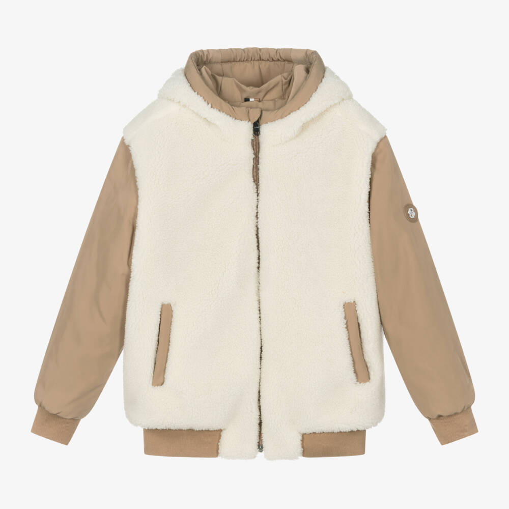 BOSS-Boys Taupe Reversible Fleece Coat | Childrensalon Outlet