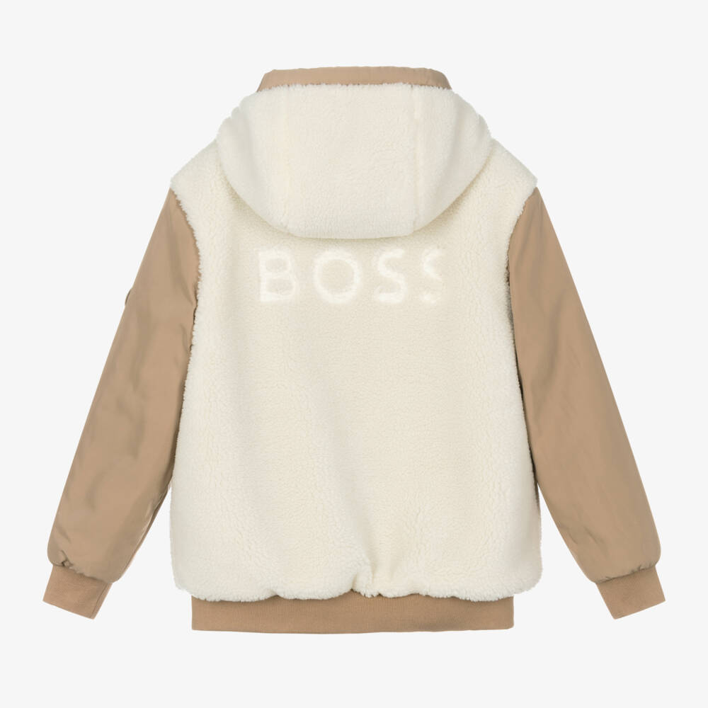 BOSS-Boys Taupe Reversible Fleece Coat | Childrensalon Outlet