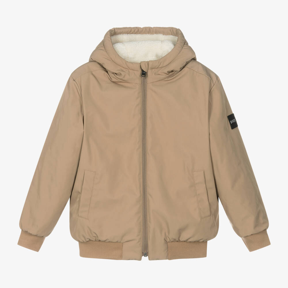 BOSS-Boys Taupe Reversible Fleece Coat | Childrensalon Outlet