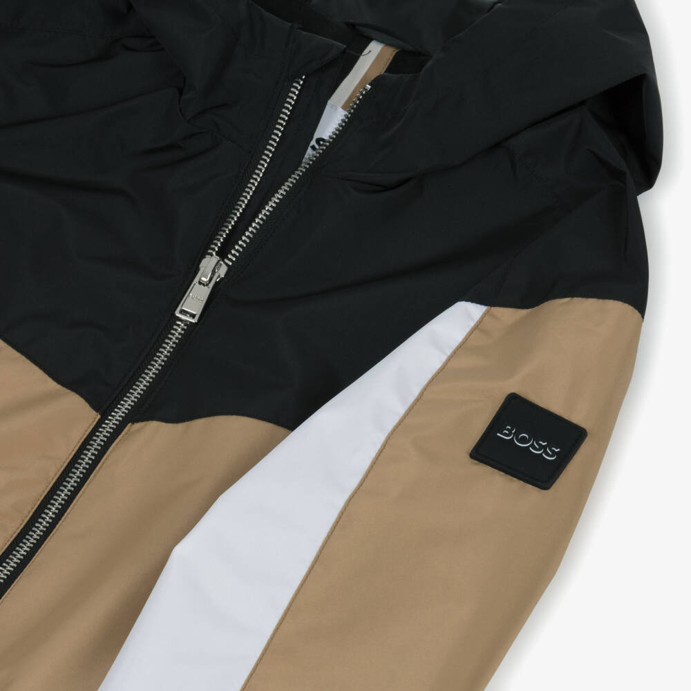 BOSS-جاكيت بغطاء رأس بيج وأسود للأولاد | Childrensalon Outlet