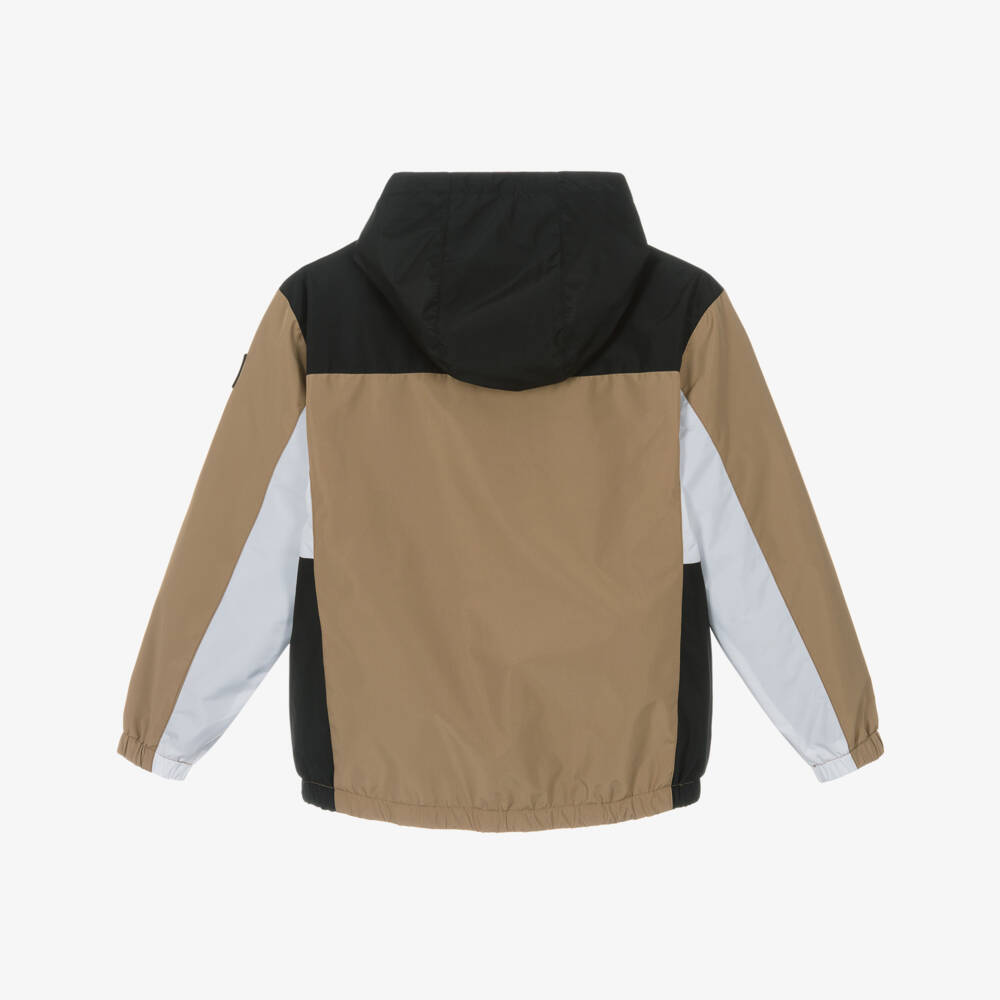 BOSS-جاكيت بغطاء رأس بيج وأسود للأولاد | Childrensalon Outlet