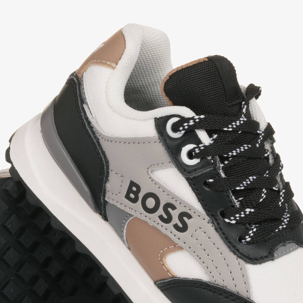 BOSS-Boys Tricolour Leather & Mesh Logo Trainers | Childrensalon Outlet