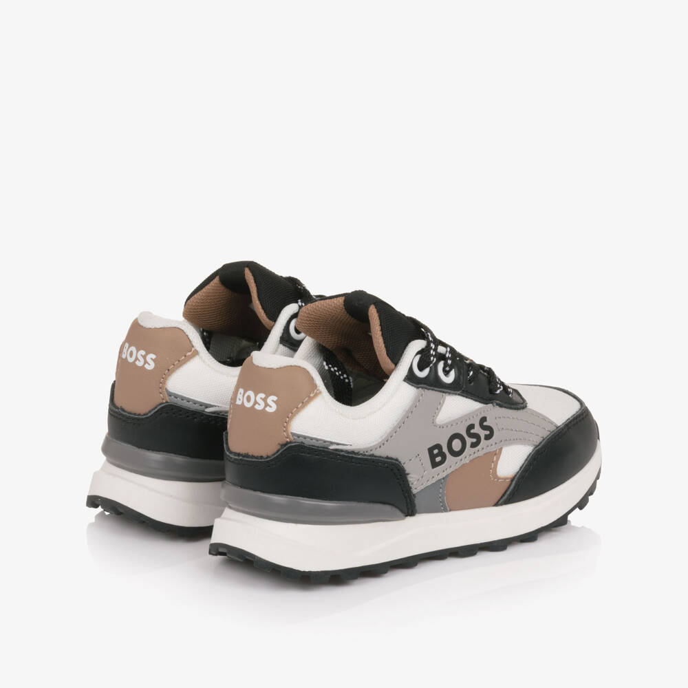 BOSS-Boys Tricolour Leather & Mesh Logo Trainers | Childrensalon Outlet