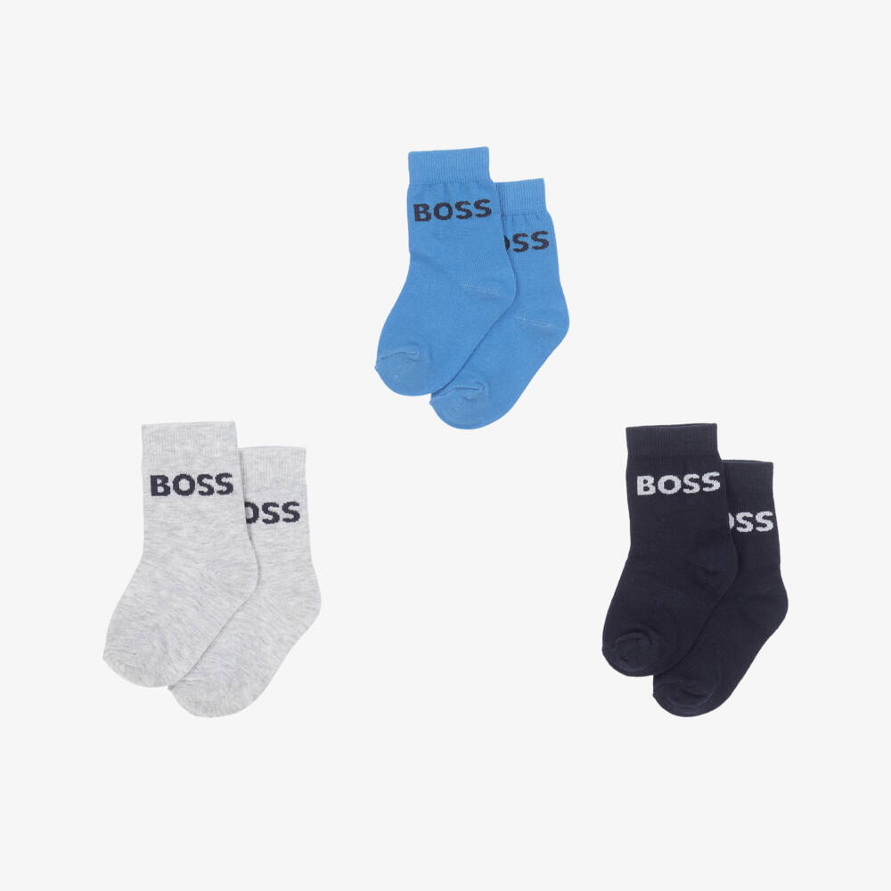 BOSS-Boys' Trio of Blue-Grey Socks | Childrensalon Outlet