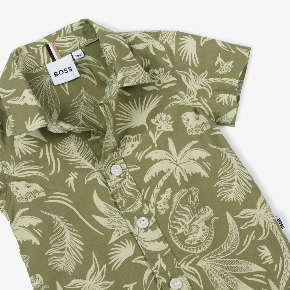 BOSS-قميص بوبلين أخضر استوائي للأولاد | Childrensalon Outlet