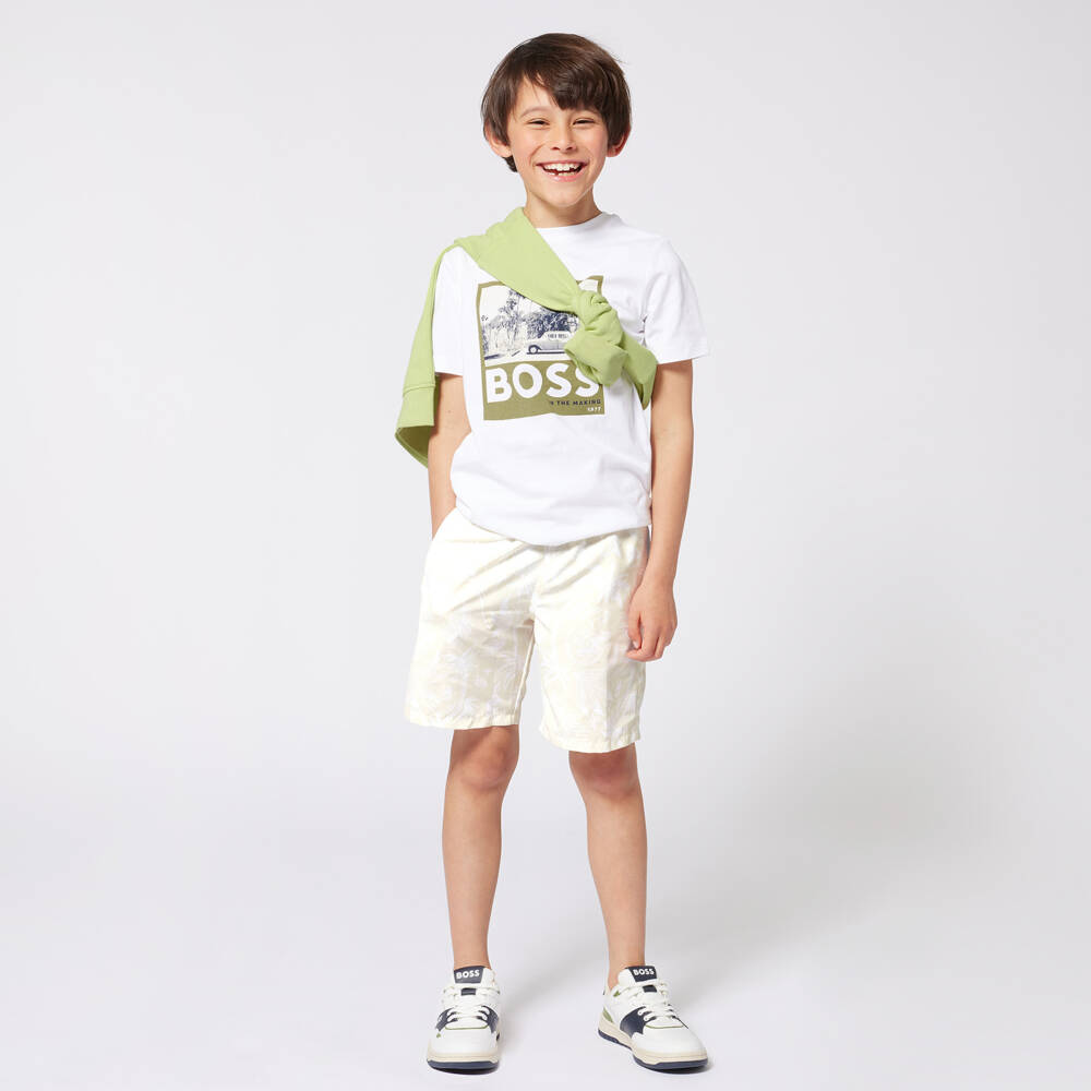 BOSS-Boys Tropical White Tee Delight | Childrensalon Outlet