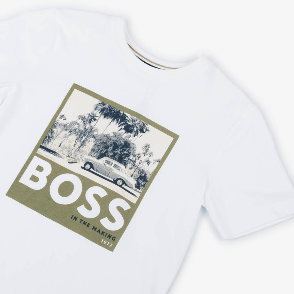 BOSS-Boys Tropical White Tee Delight | Childrensalon Outlet