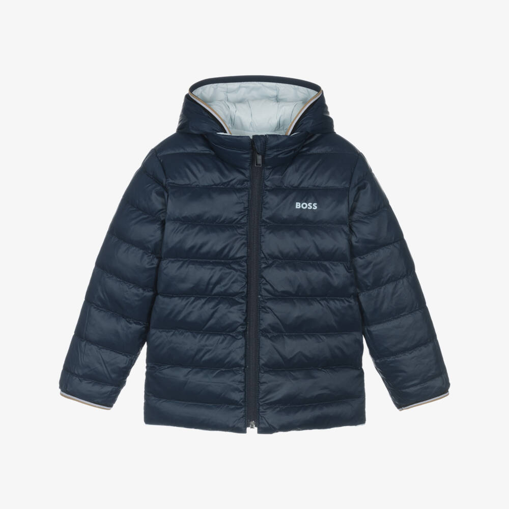 BOSS-Boys Two-Tone Blue Reversible Puffer Jacket | Childrensalon Outlet