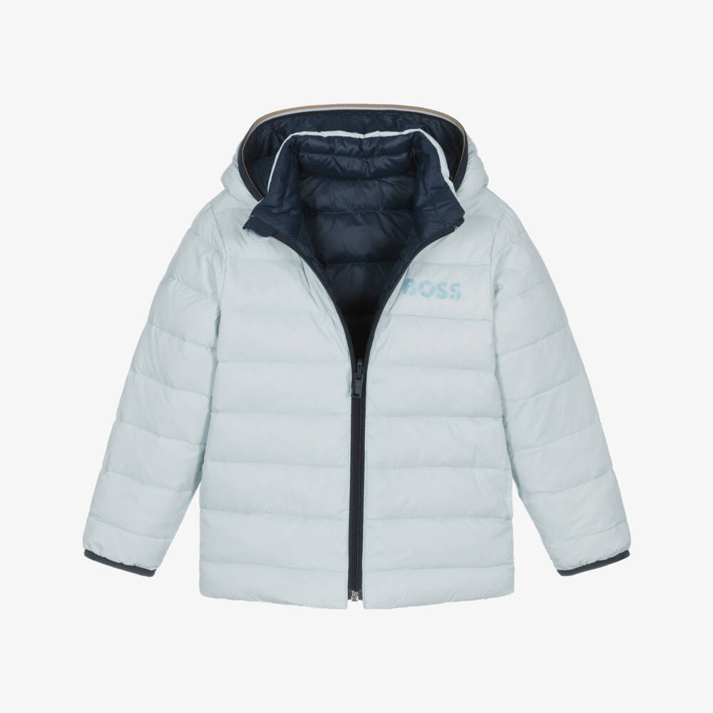 BOSS-Boys Two-Tone Blue Reversible Puffer Jacket | Childrensalon Outlet