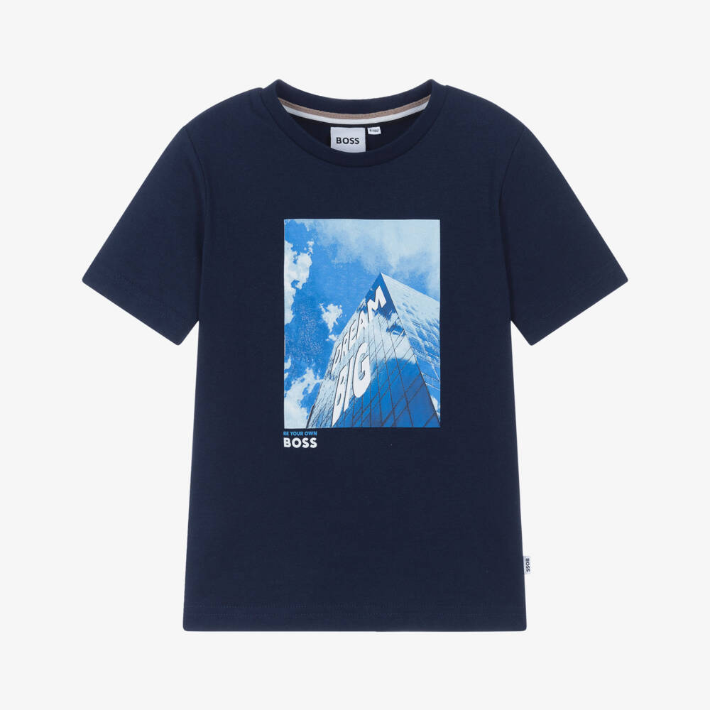 BOSS-Городская синяя футболка с графикой для мальчиков | Childrensalon Outlet