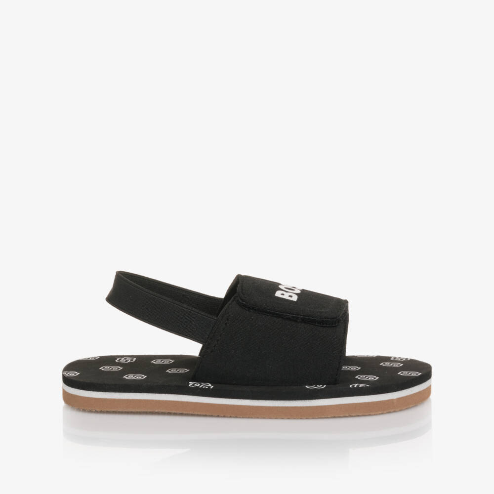 BOSS-Boys Velcro Strap Black Sandals | Childrensalon Outlet