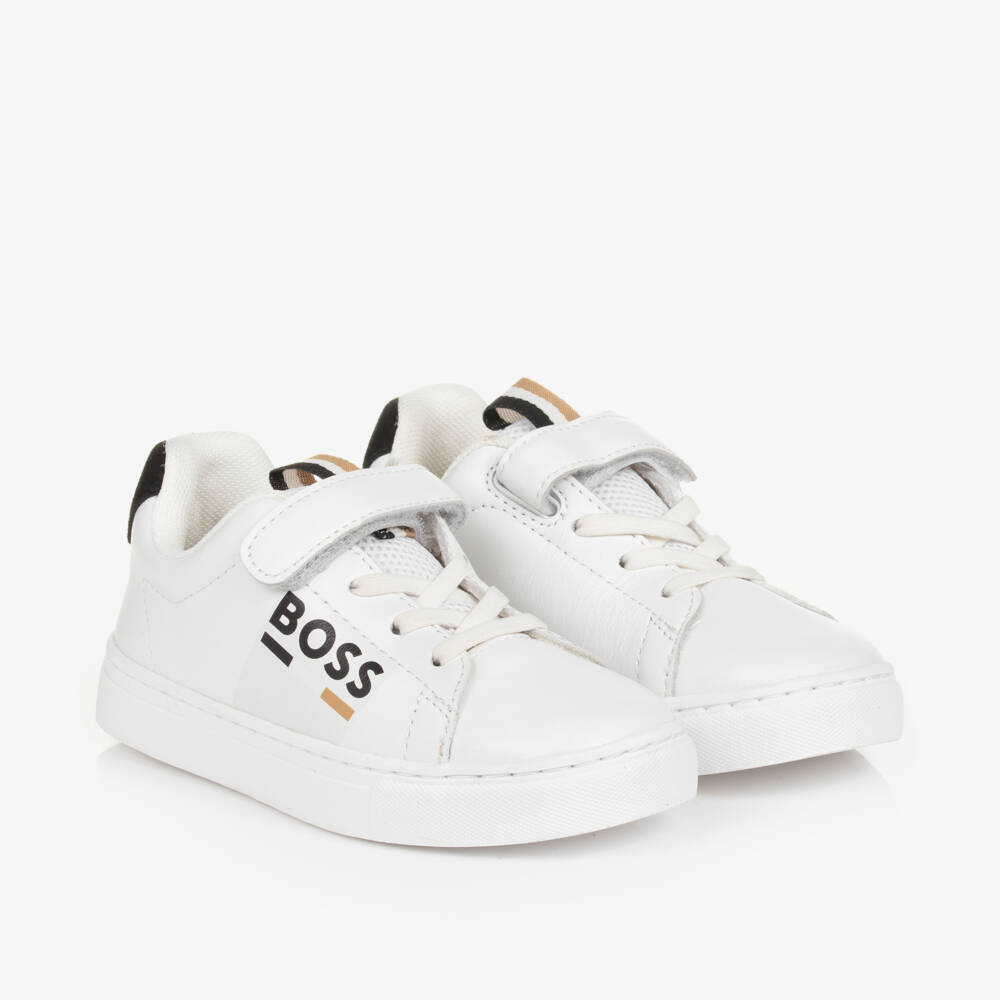BOSS-Boys Velcro White Leather Trainers | Childrensalon Outlet
