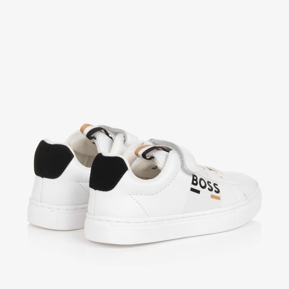 BOSS-Boys Velcro White Leather Trainers | Childrensalon Outlet
