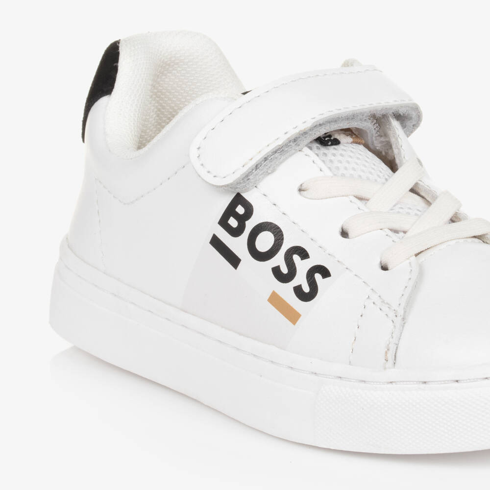 BOSS-Boys Velcro White Leather Trainers | Childrensalon Outlet
