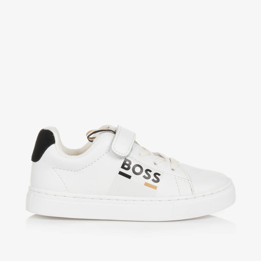 BOSS-Boys Velcro White Leather Trainers | Childrensalon Outlet