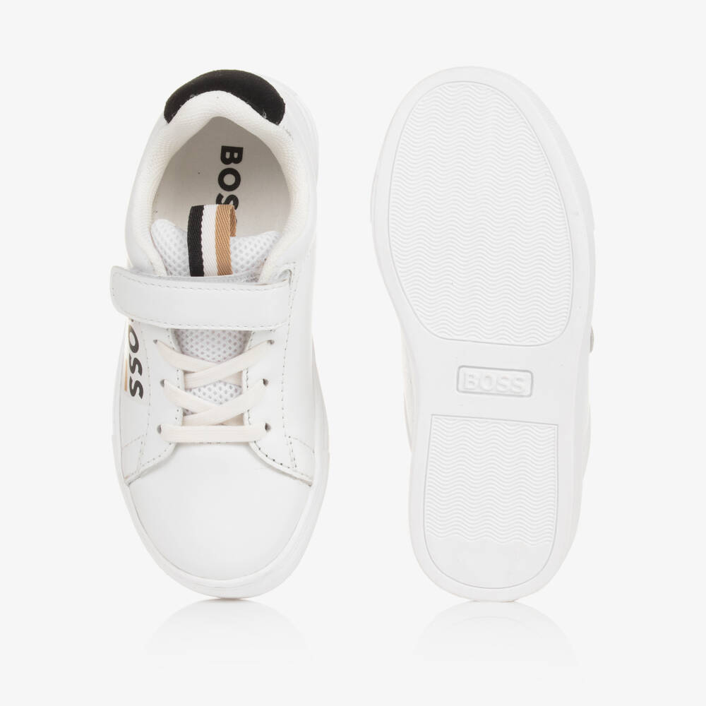 BOSS-Boys Velcro White Leather Trainers | Childrensalon Outlet