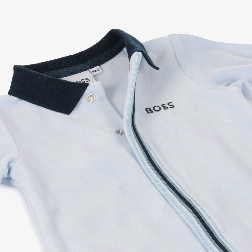 BOSS-Boys Velvety Blue Baby Sleeper | Childrensalon Outlet