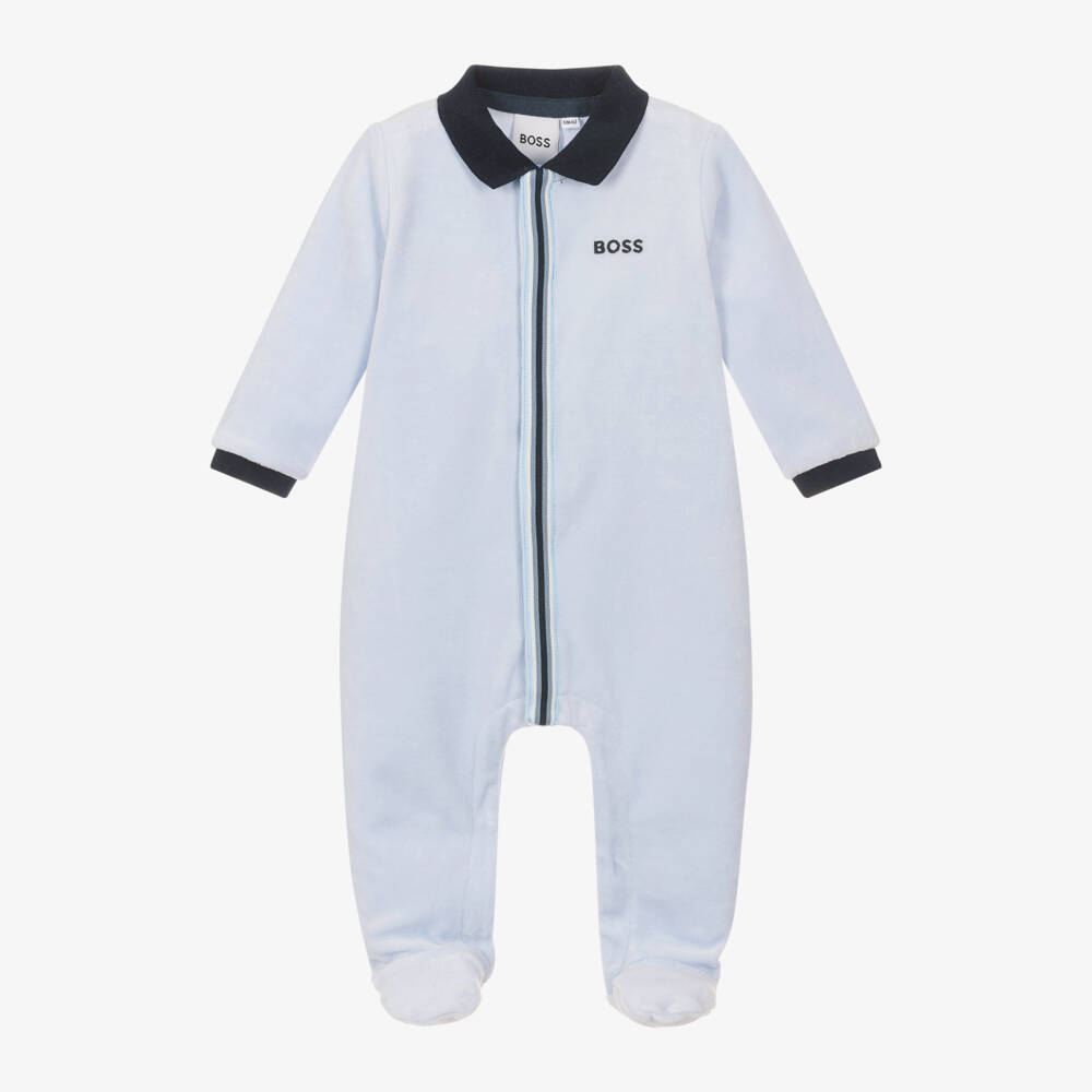 BOSS-Boys Velvety Blue Baby Sleeper | Childrensalon Outlet