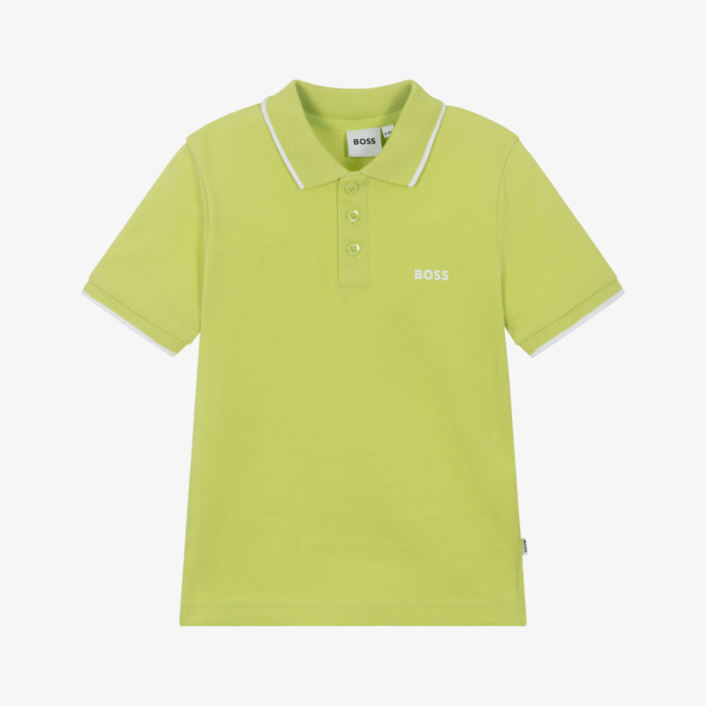 BOSS-Ярко-зеленая хлопковая рубашка поло для мальчиков | Childrensalon Outlet