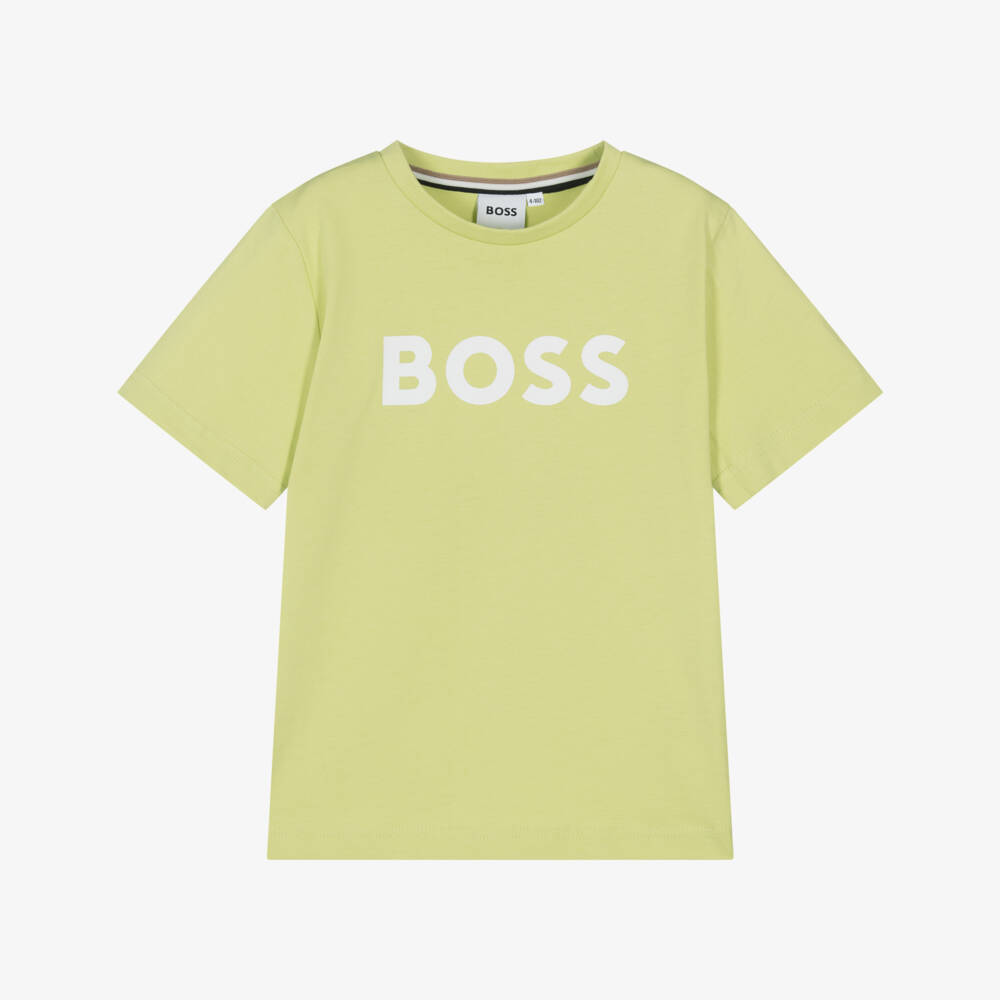 BOSS-تي شيرت قطني أخضر زاهي للأولاد | Childrensalon Outlet