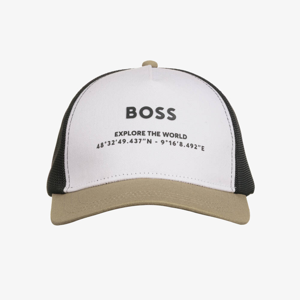 BOSS-Boys White & Beige Colourblock Cap | Childrensalon Outlet